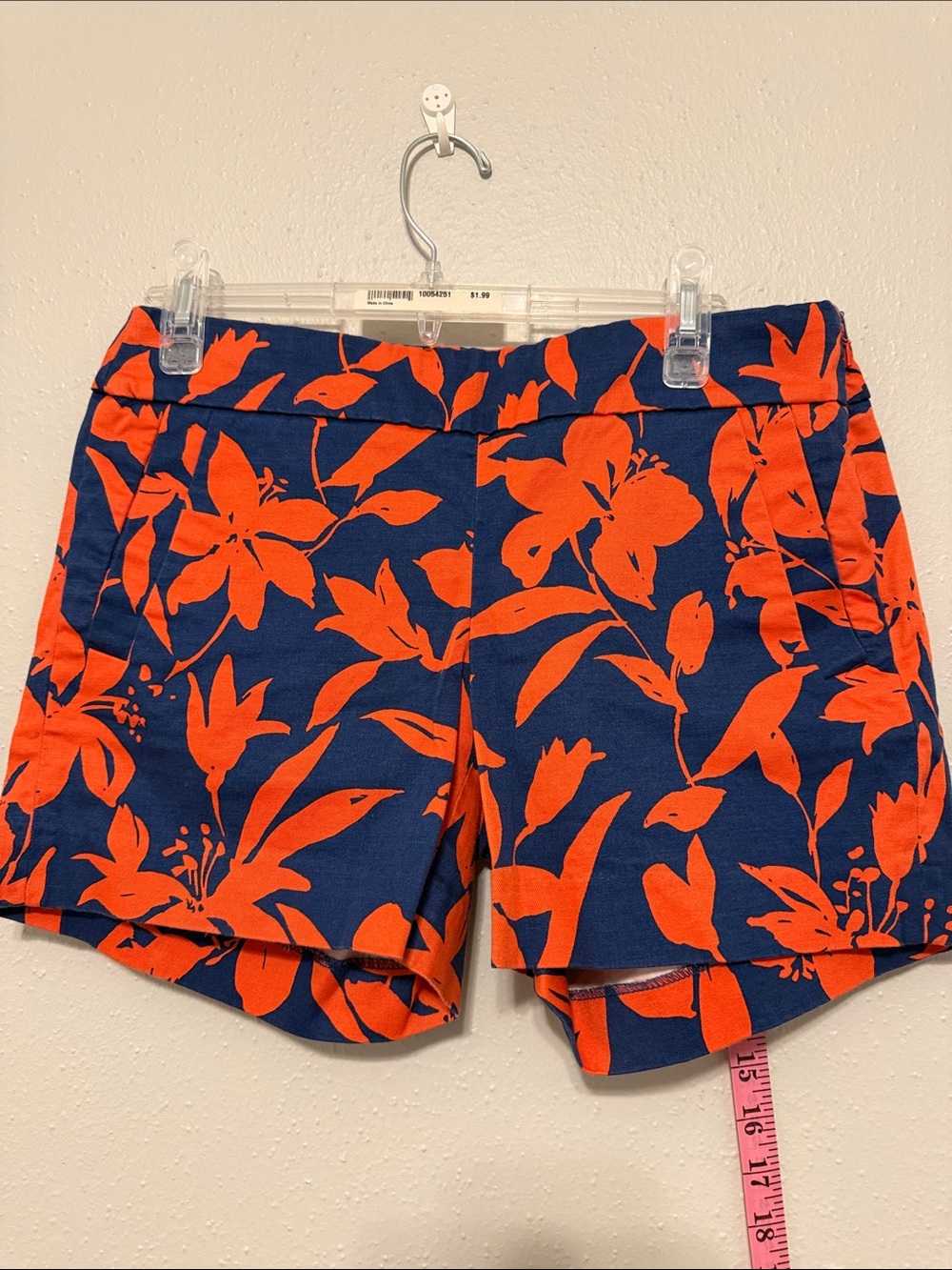 J. Crew Navy Shorts with Bright Orange Hibiscus Print